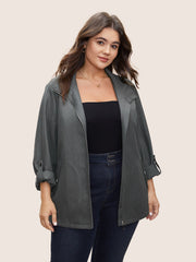 Solid Zipper Button Detail Tab Sleeve Jacket