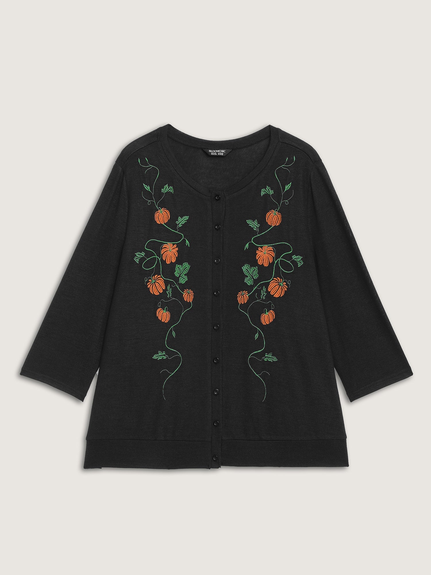 Floral Embroidery Stretch Knit Button Top