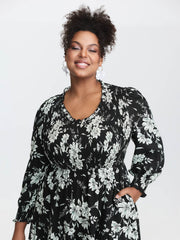 Silhouette Flower Shirred Maxi Dress