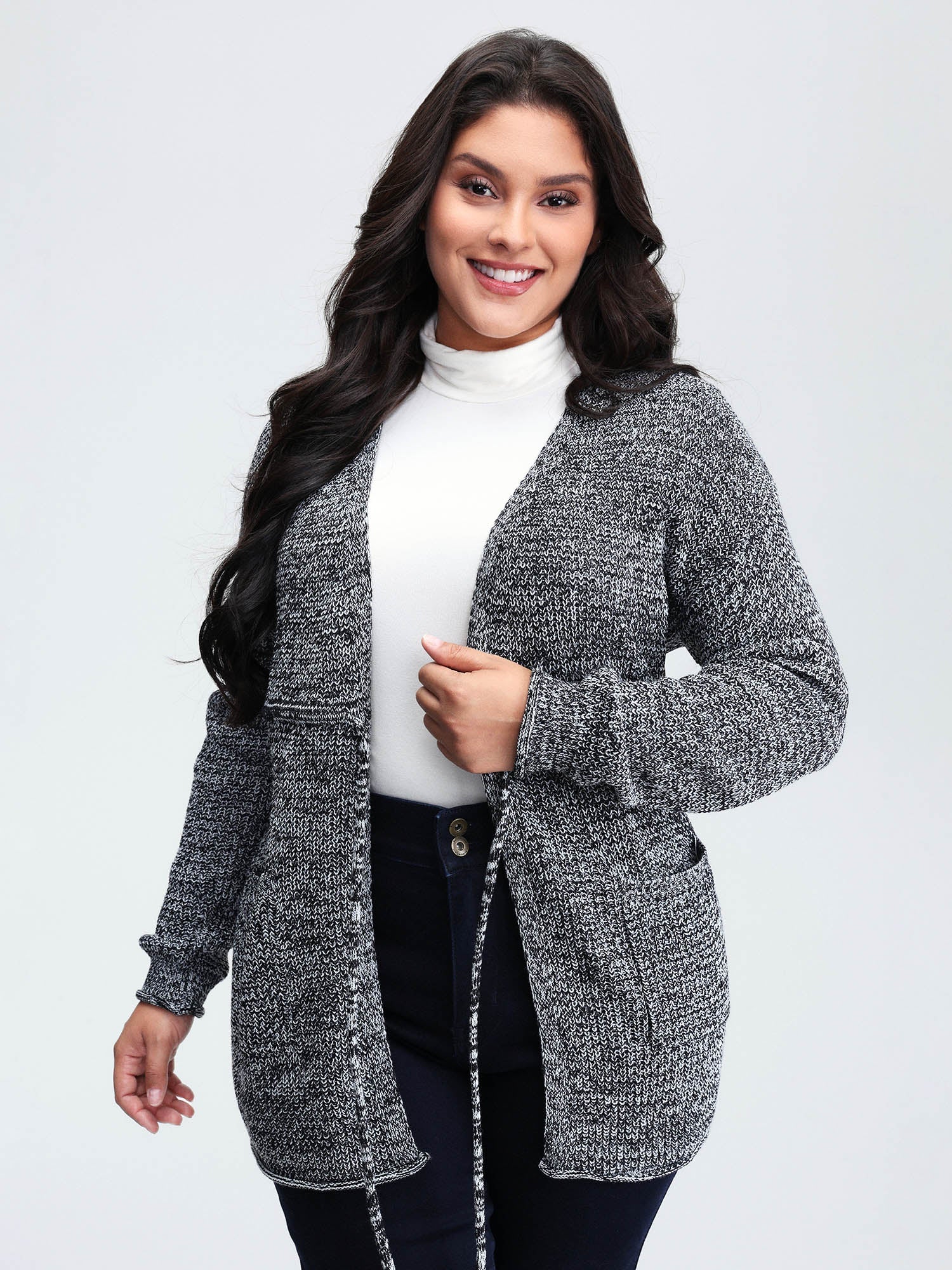 Heather Adjustable Waist Drawstring Knit Cardigan