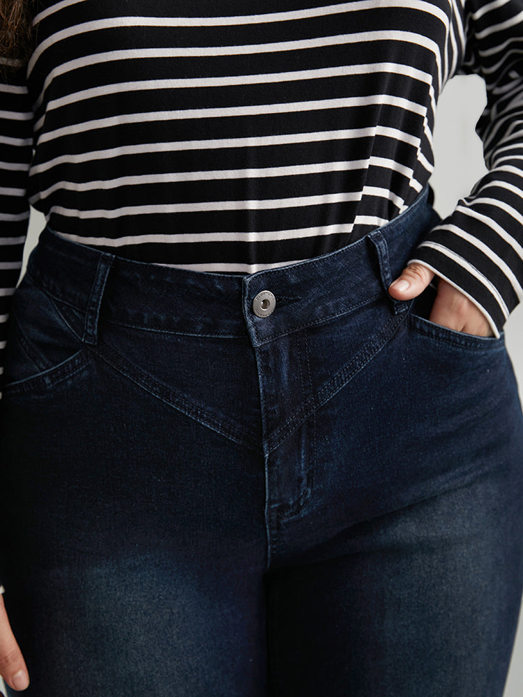 Flare Leg Very Stretchy Pleated Patchwork Jeans