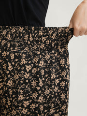 Floral Print Ruffled Asymmetrical Hem Pants