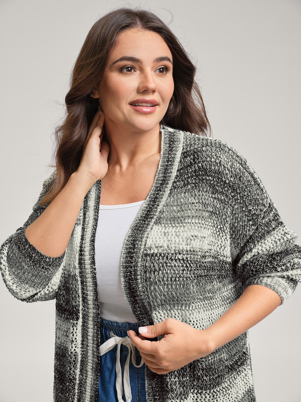 Heather Monochrome Striped Lightweight Cardigan