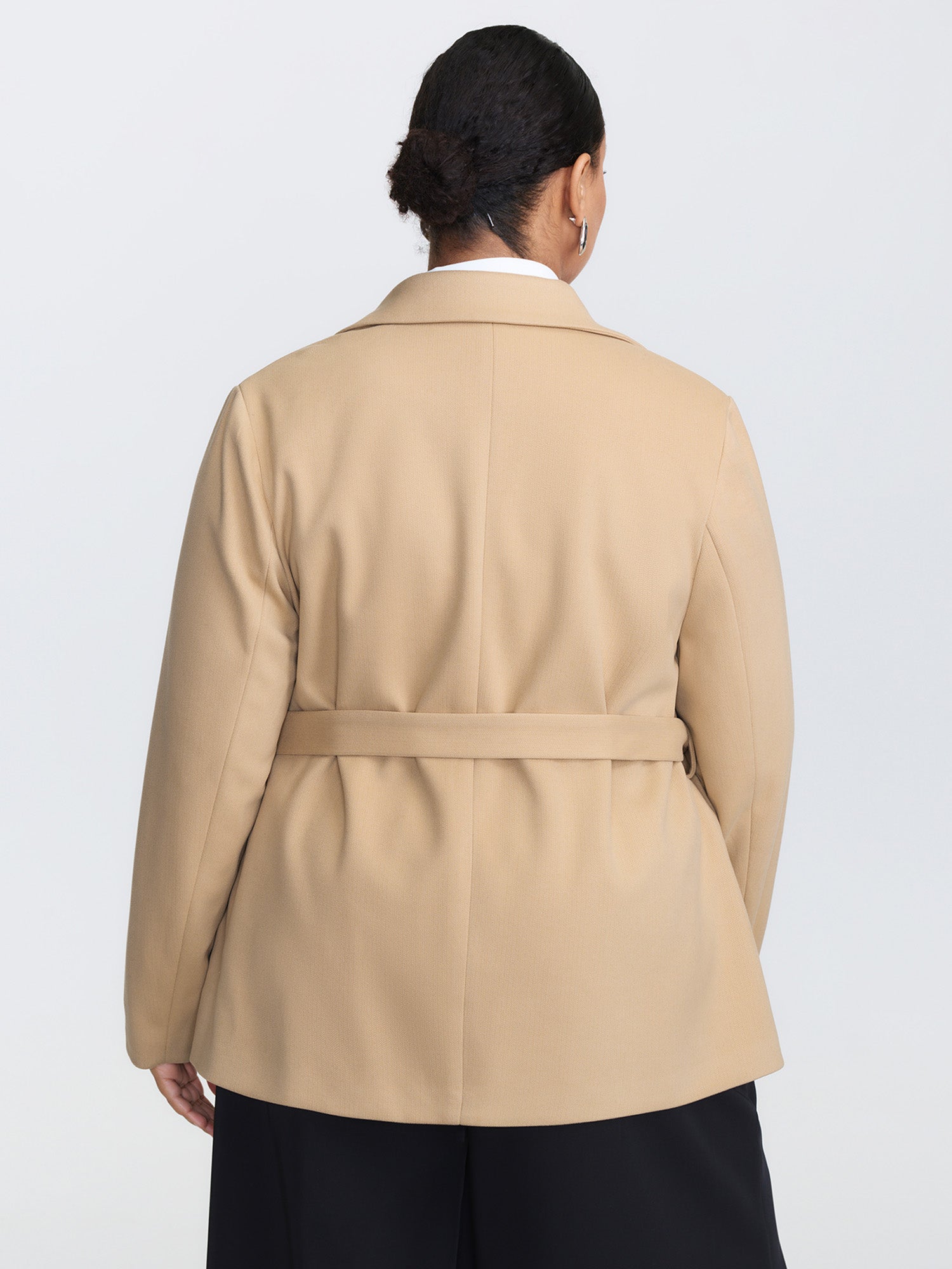 Textured Belted Plain Blazer