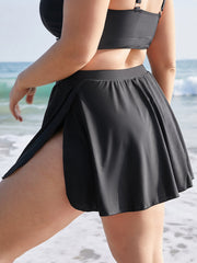 Plain High Waist Split Hem Swim Skirt