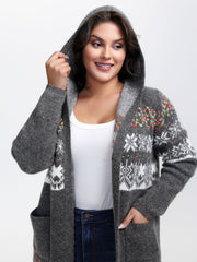 Boho Print Jacquard Hooded Knit Cardigan