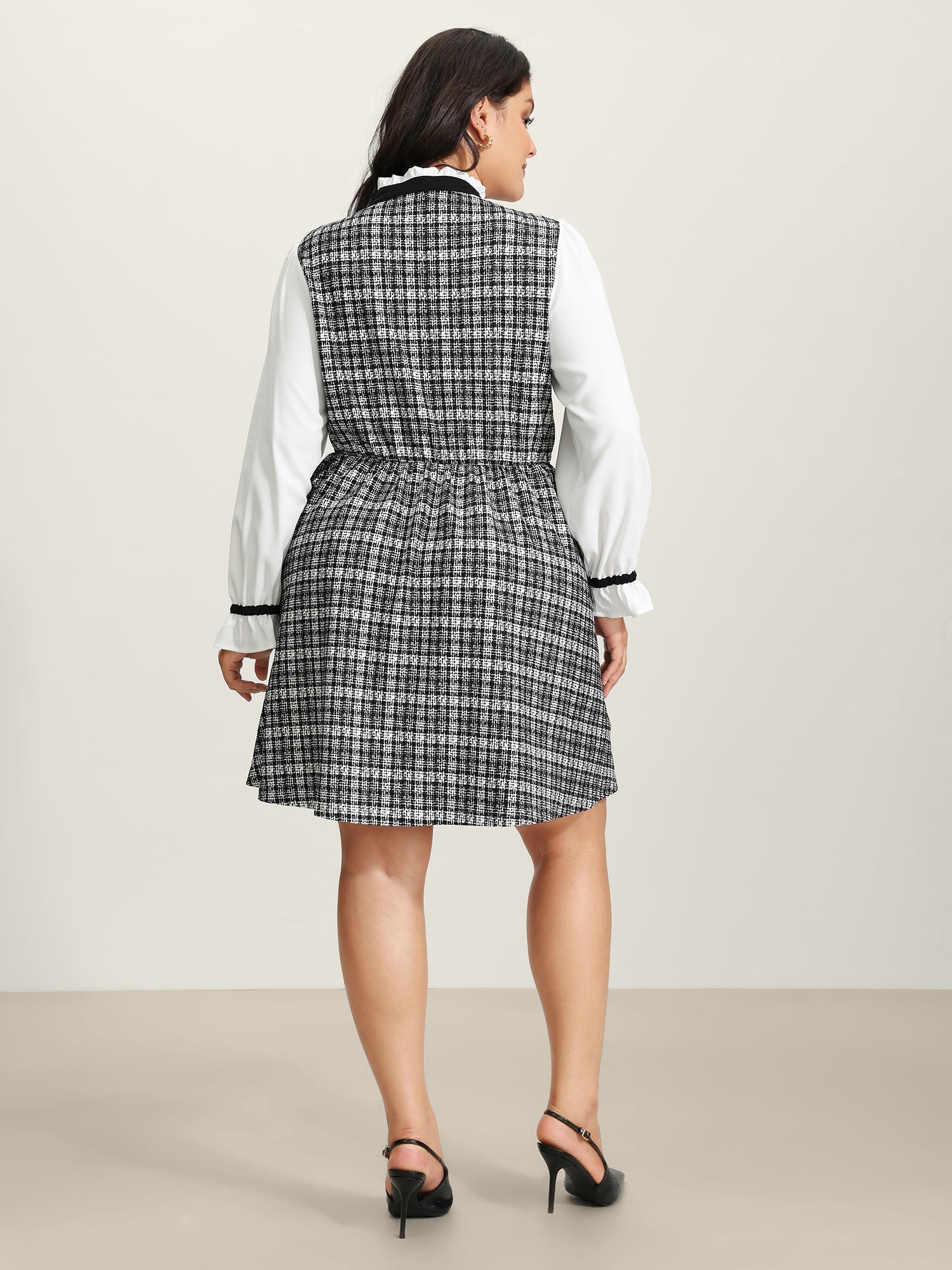 2-In-1 Plaid Pattern Spliced Midi Dress