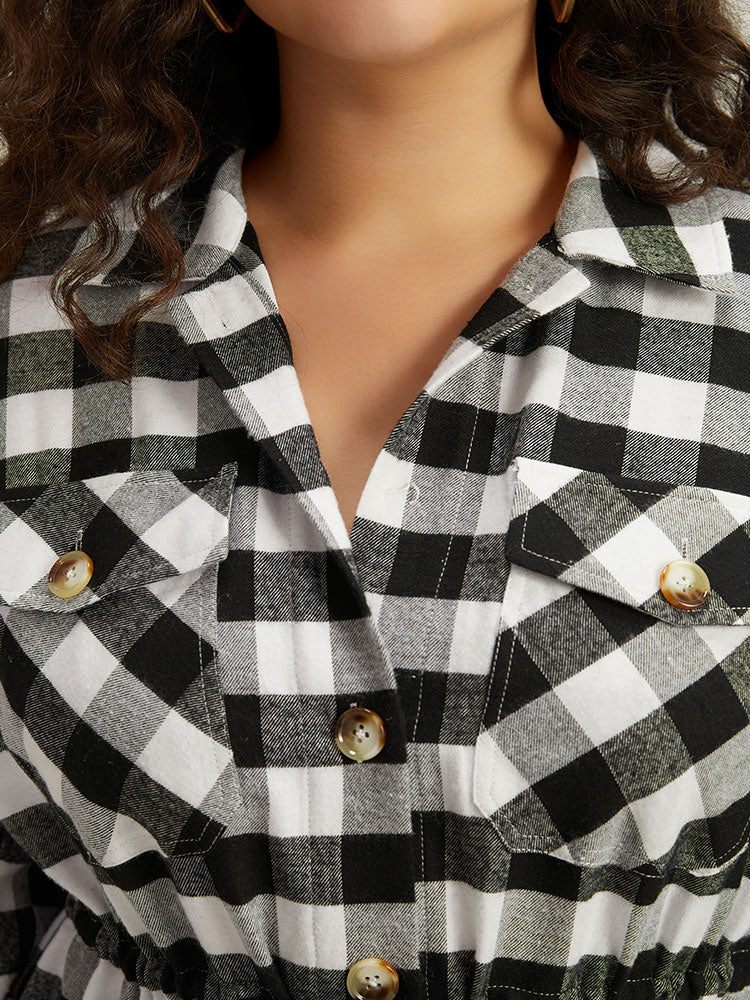 Halloween Plaid Drawstring Pocket Button Through Coat