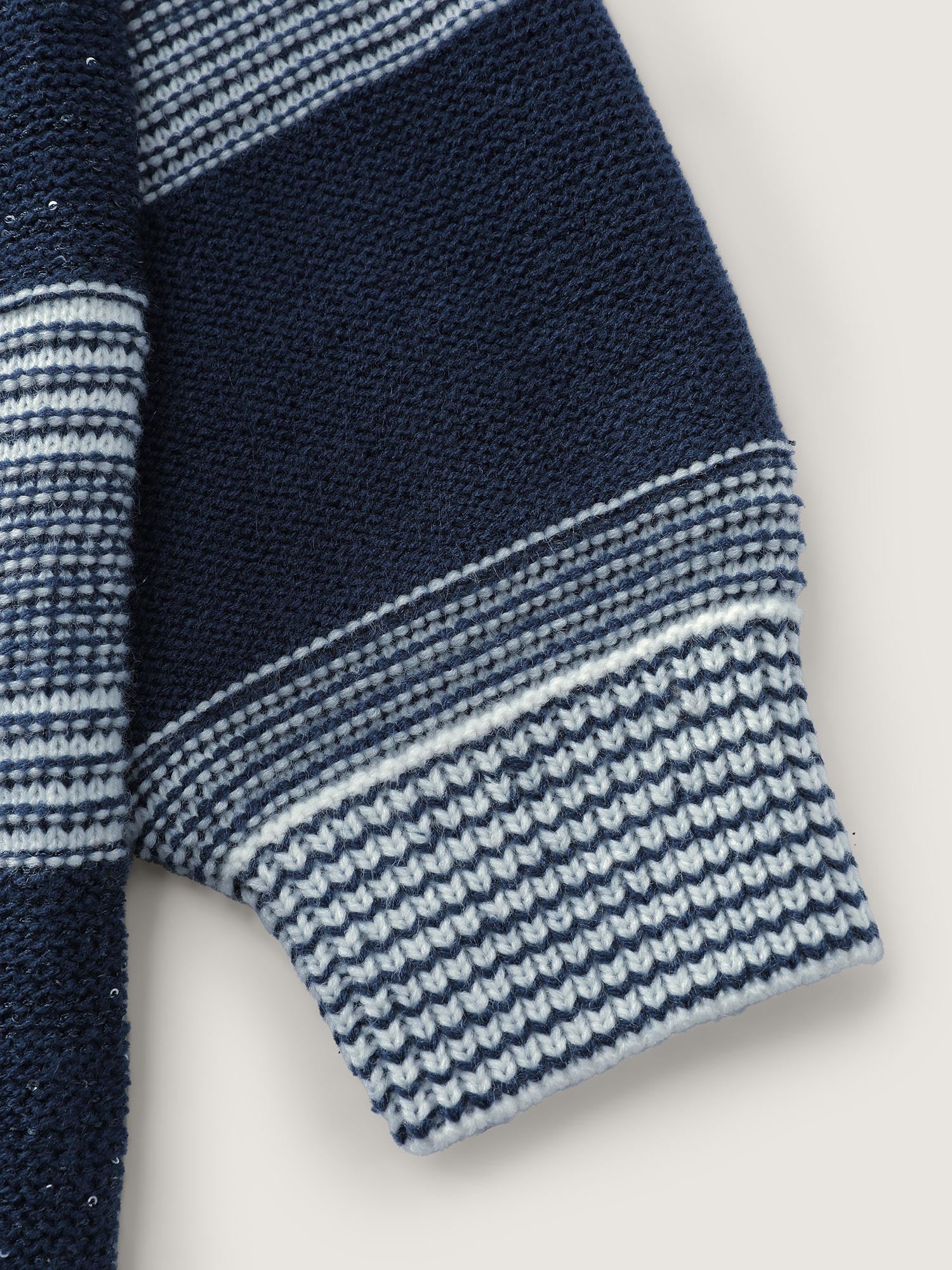 Sequin Yarn Color Stripe Knit Cardigan