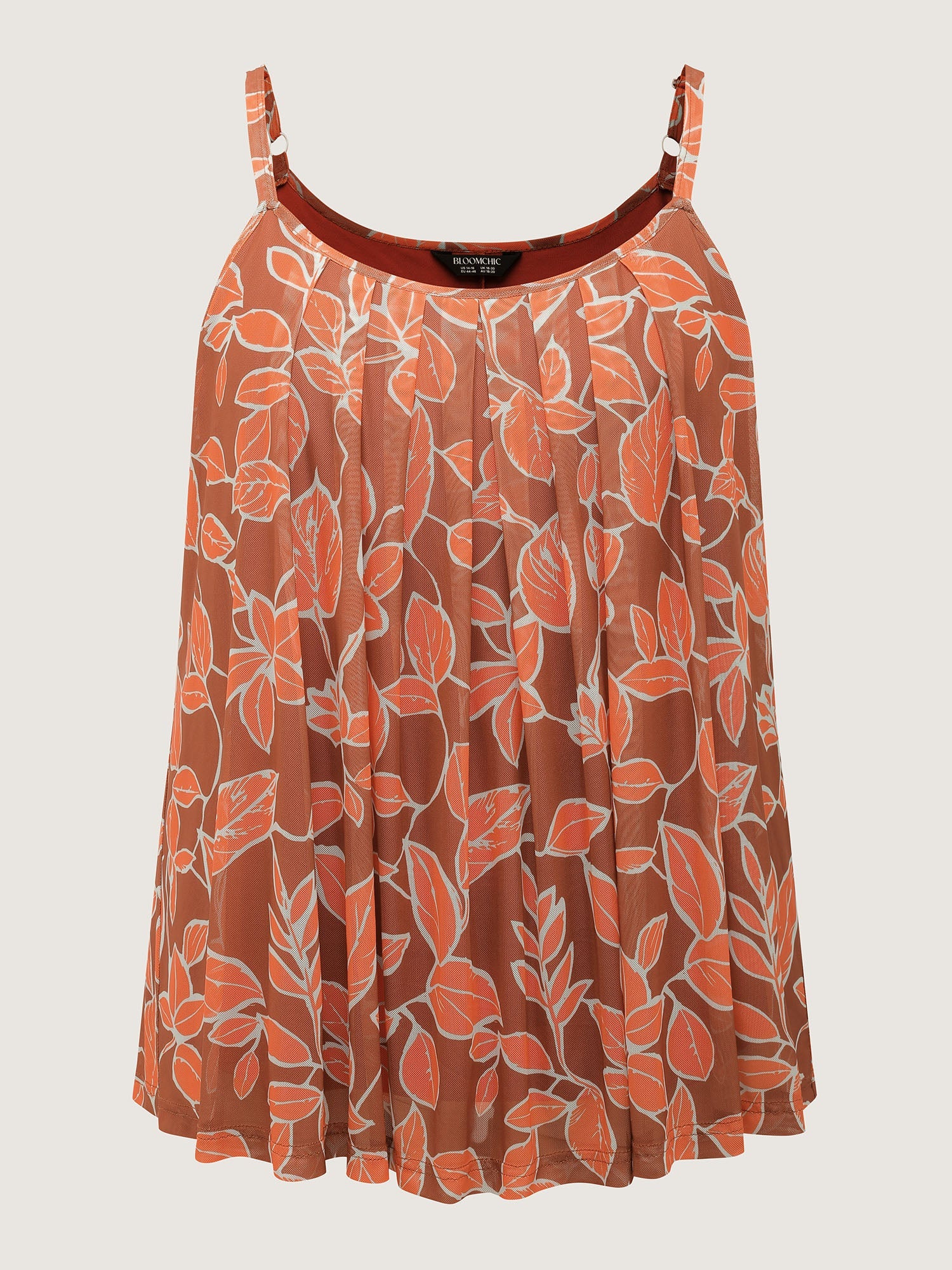 Floral Print Stretchy Mesh Pleated Tank Top