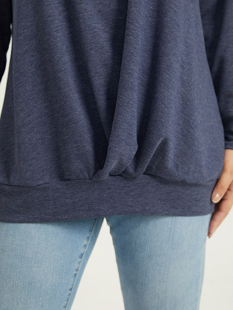 Solid Plicated Detail Raglan Sleeve Sweatshirt