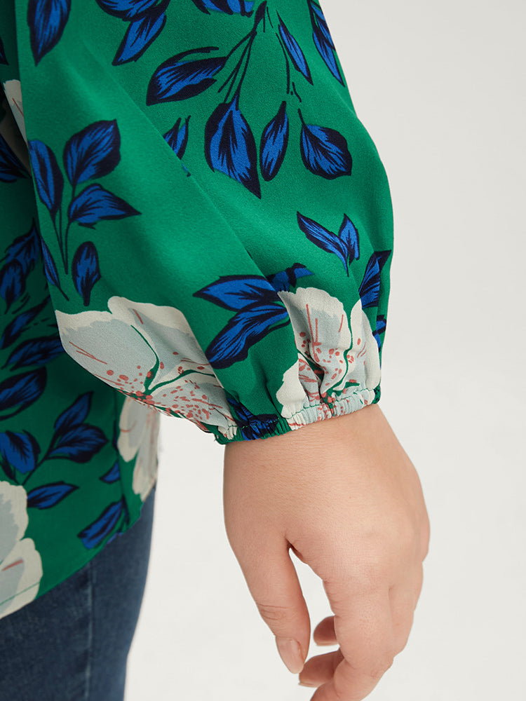 Floral Lantern Sleeve Adjustable Straps One Shoulder Blouse