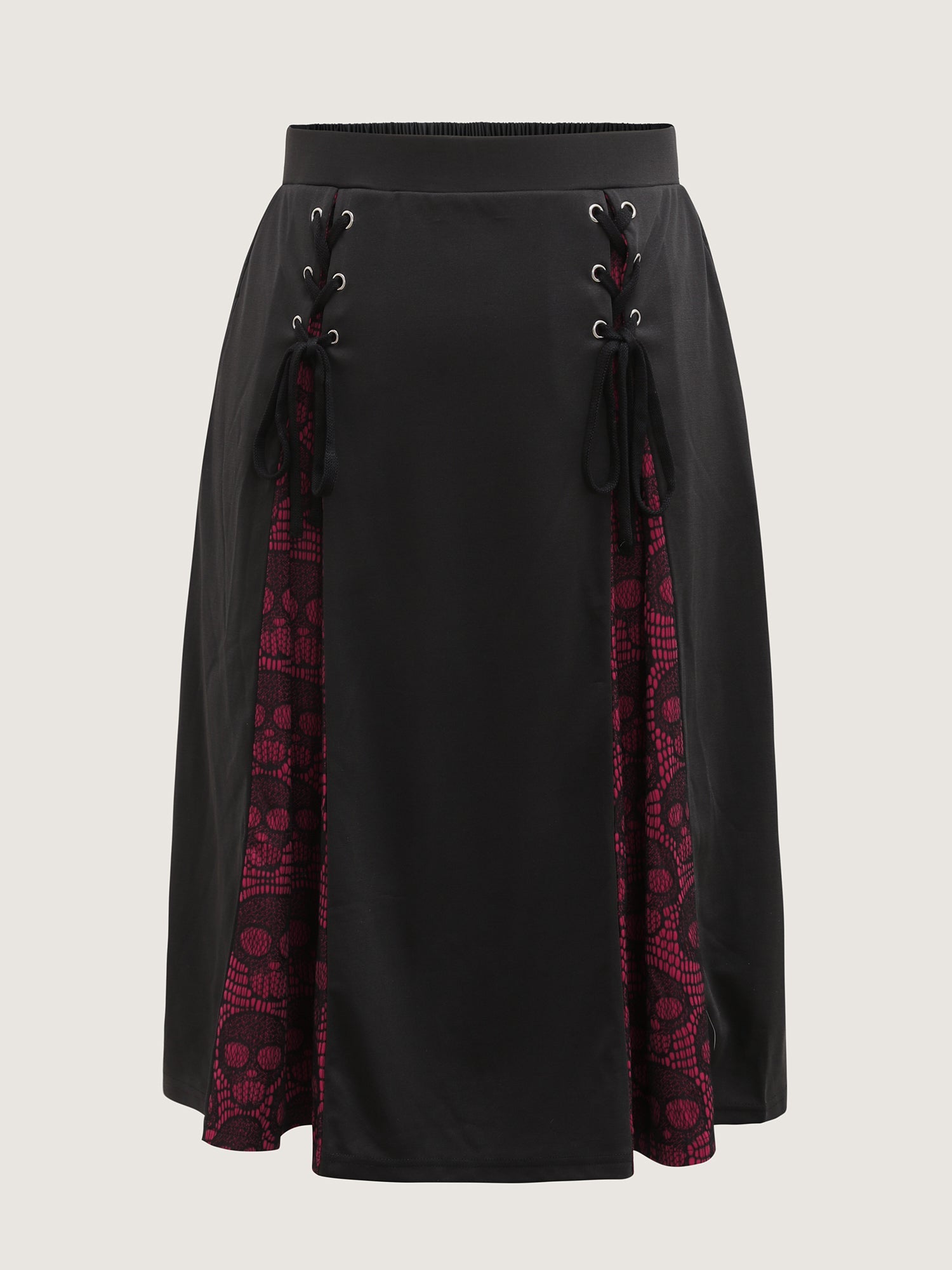 Skull Mesh Panel Cross-Tie Maxi Skirt