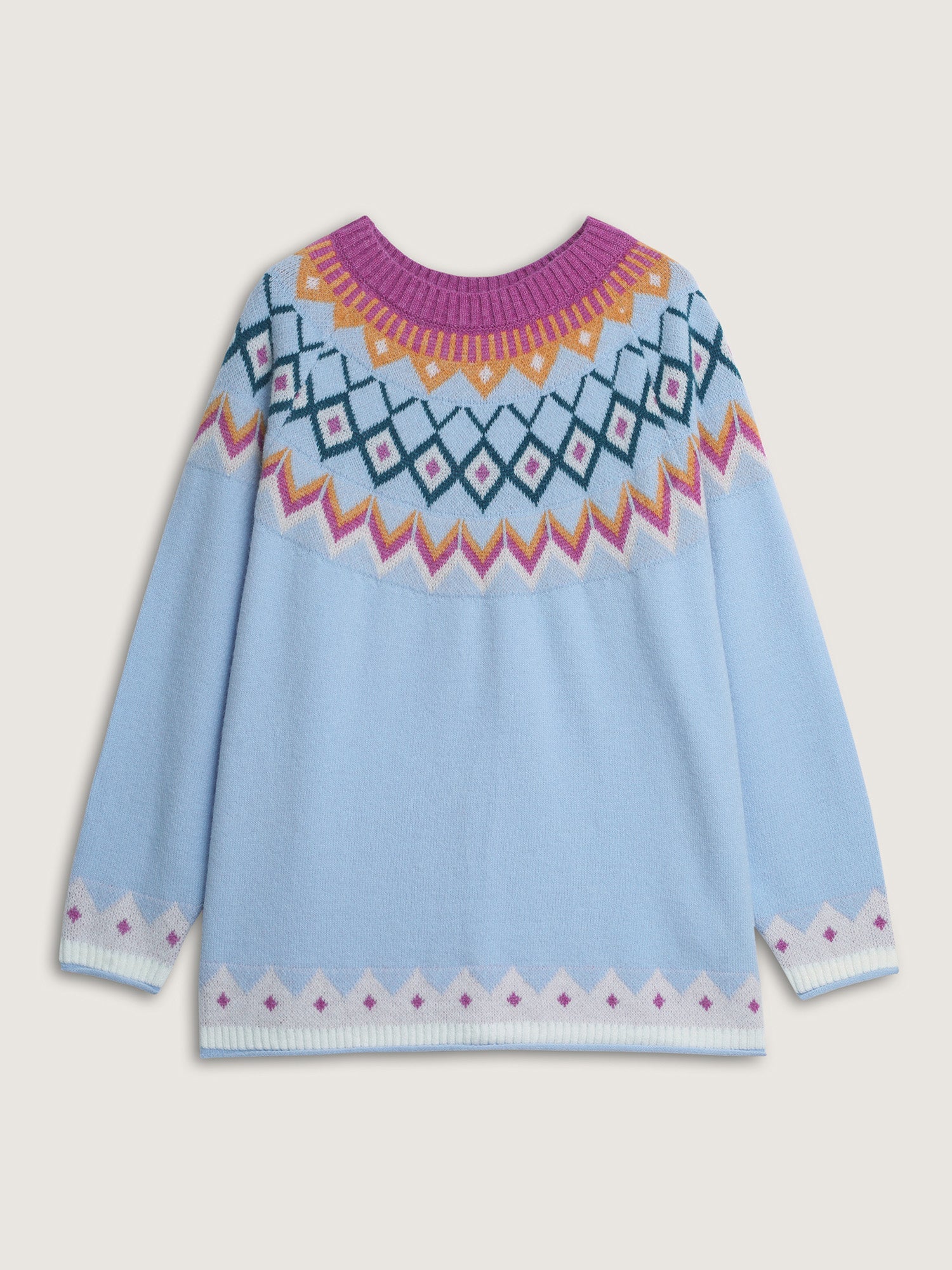 Fair-Isle Pattern Jacquard Round Neck Pullover