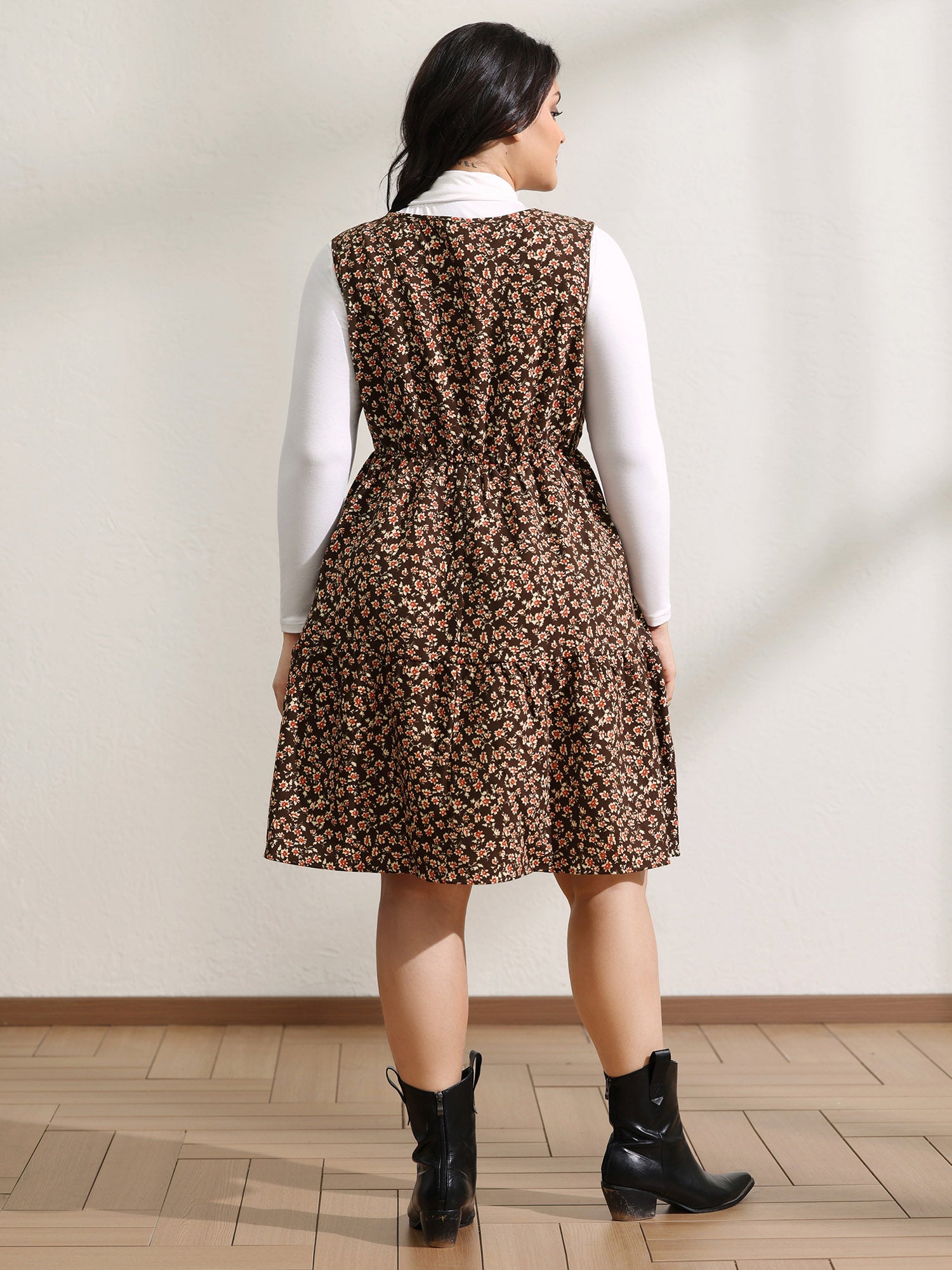 Floral Print Pockets Sleeveless Midi Dress