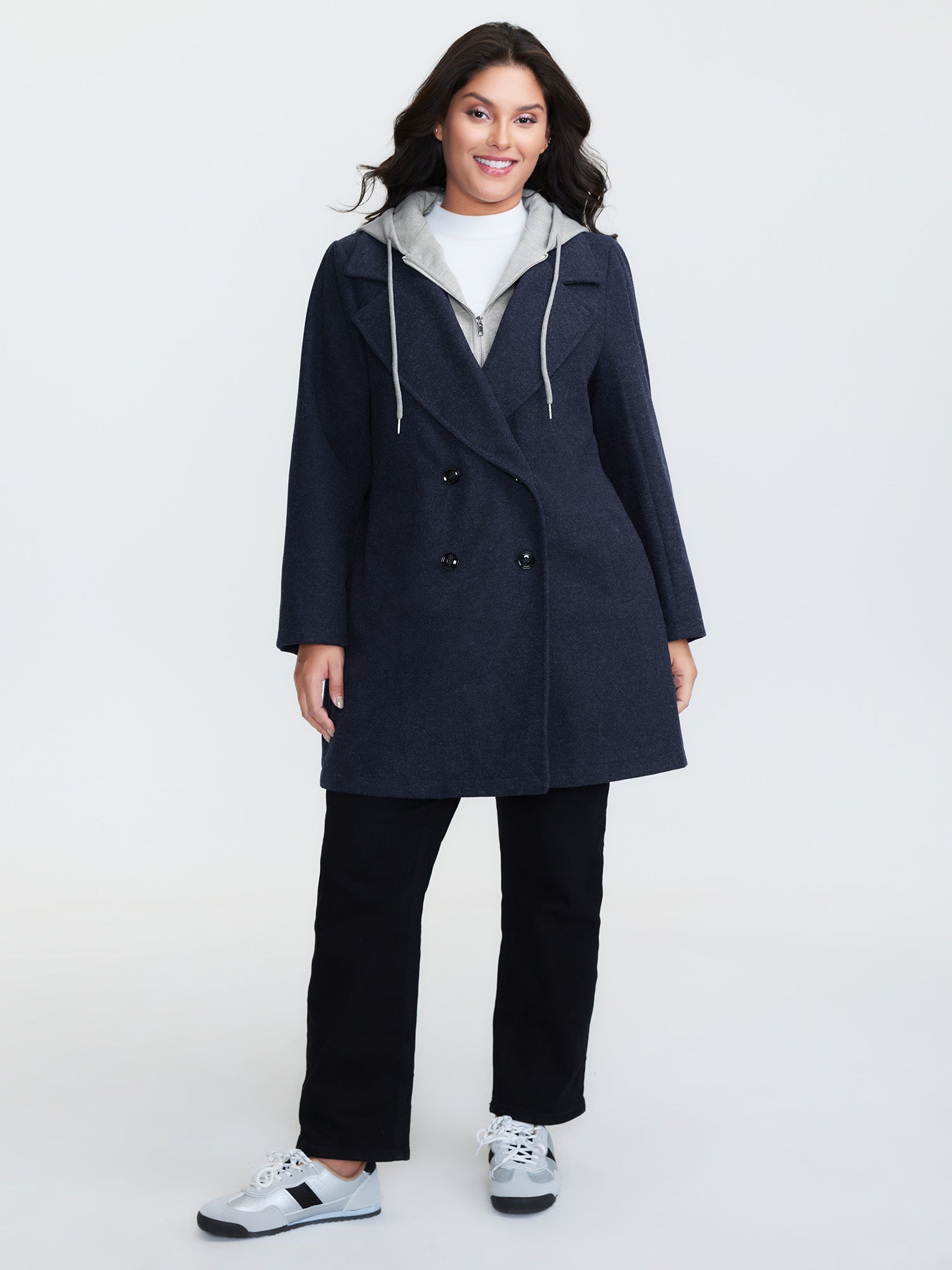 2 In 1 Double Breasted Hooded Coat