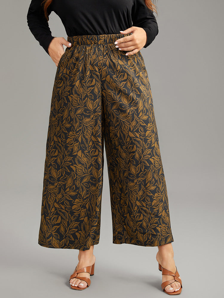Silhouette Floral Print Elastic Waist Wide Leg Pants