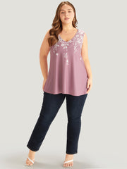 Silhouette Floral Print V Neck Tank Top