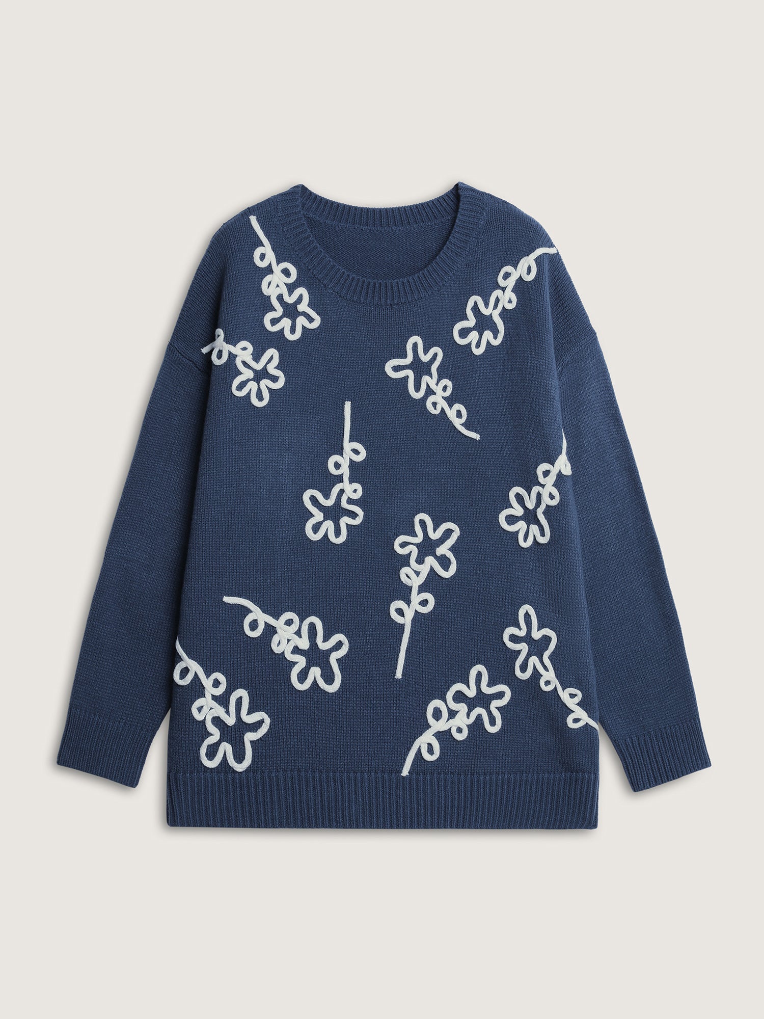 Floral Coil Rope Embroidery Pullover