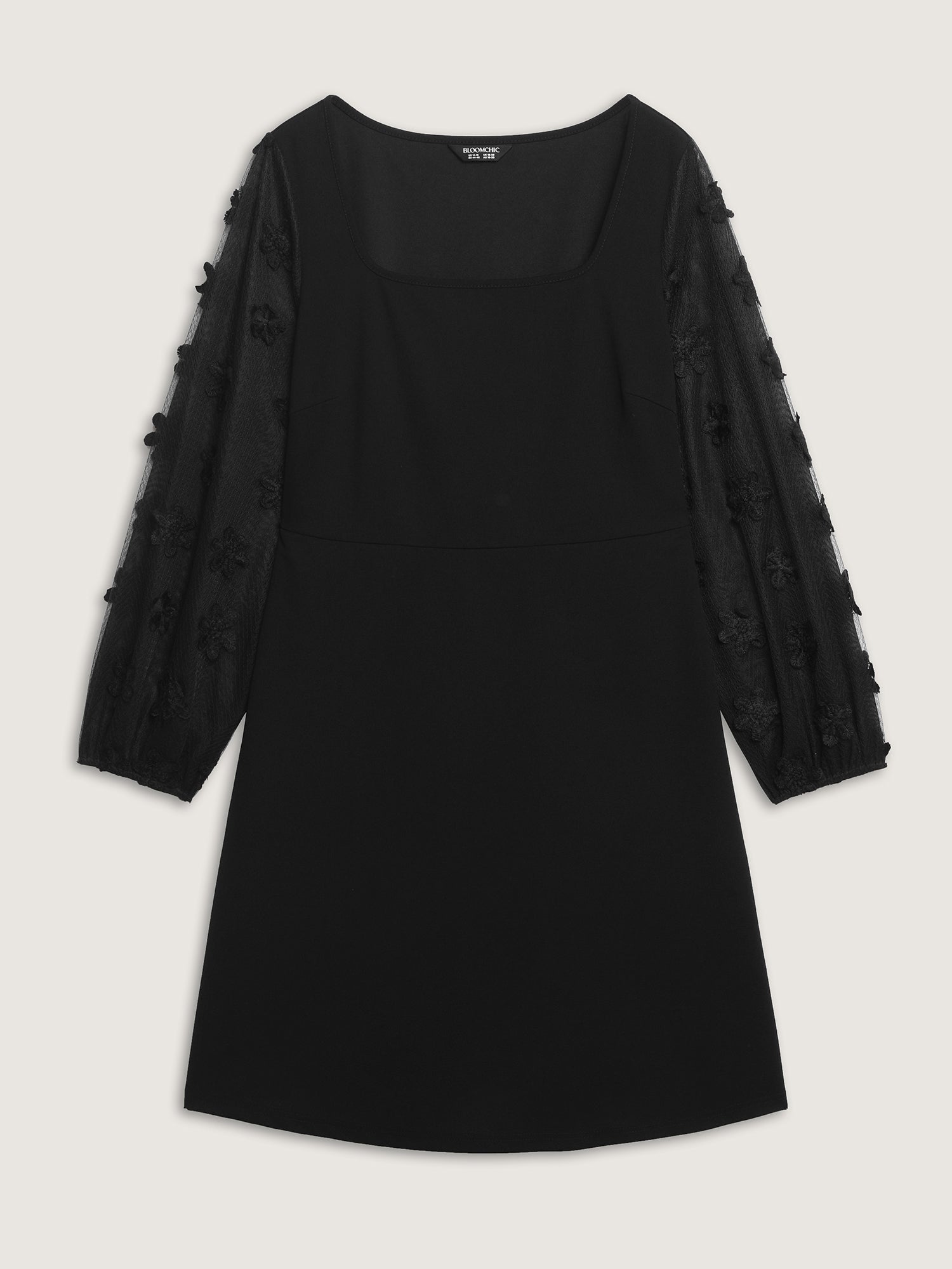 Sheer Sleeve 3D Floral Mesh Midi Dress