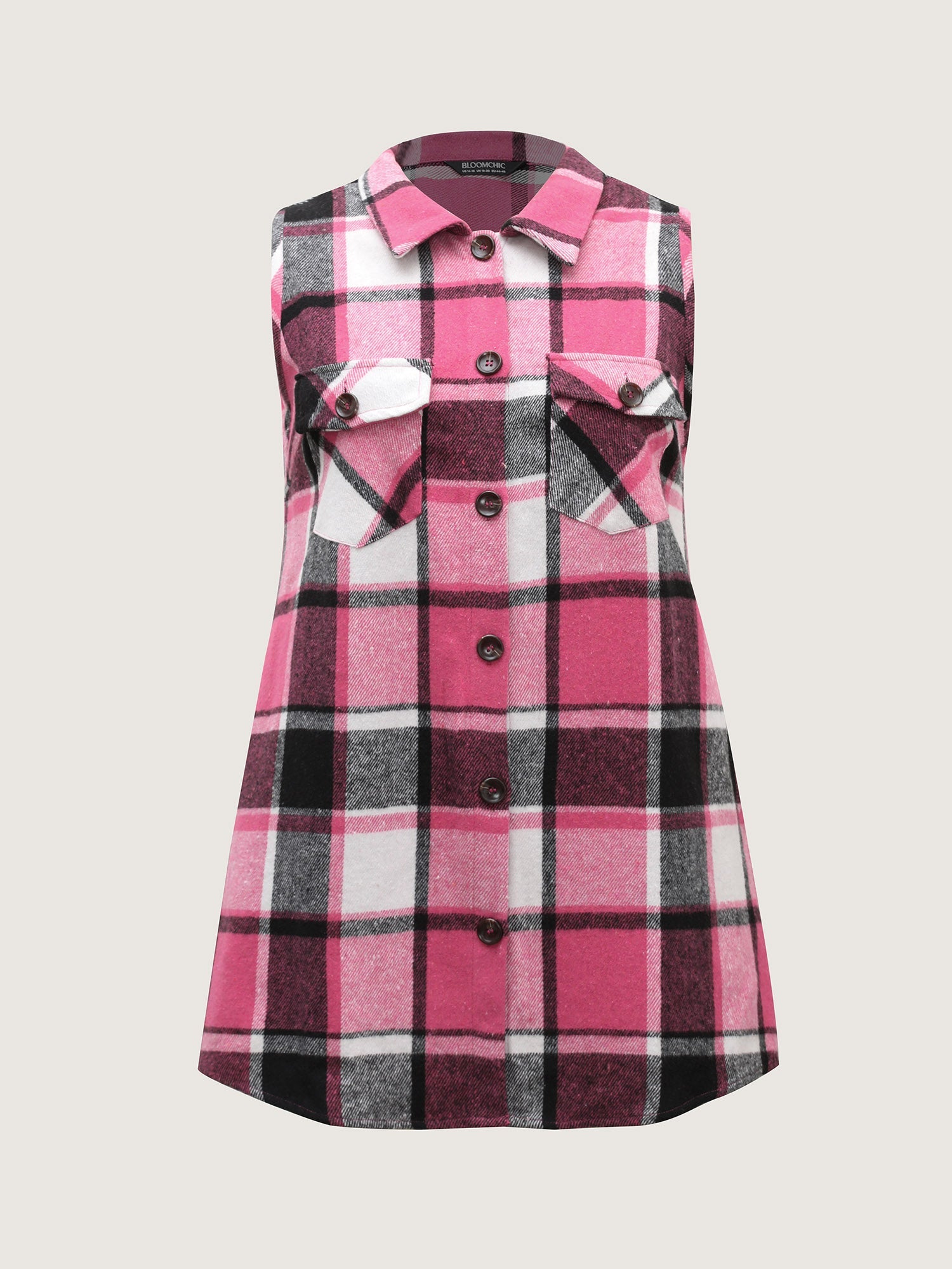 Plaid Flap Detail Sleeveless Jacket