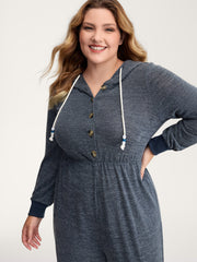 Heather Placket Pockets Ribbed Cuffs Jumpsuit