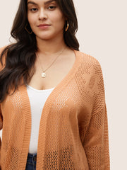 Solid Floral Pocket Pointelle Knit Cardigan