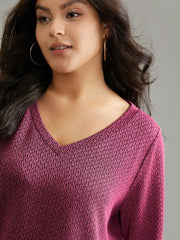 Solid Plisse Elastic Cuffs V Neck Sweatshirt