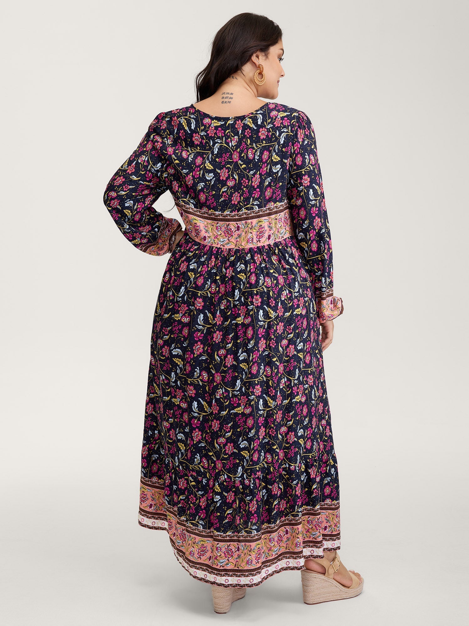 Floral Print Pockets Adjustable Neckline Maxi Dress