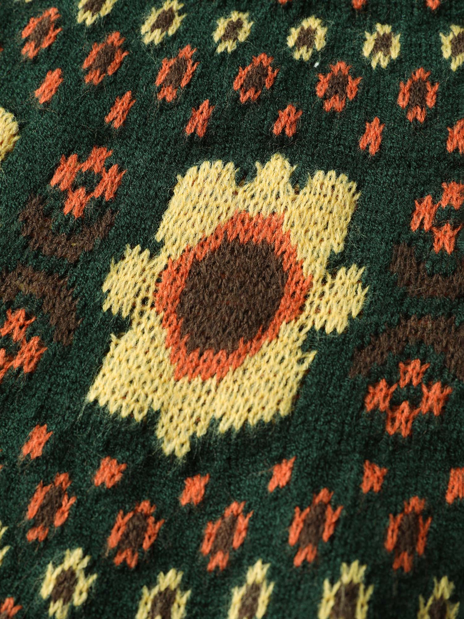 Fair Isle Floral Pattern Ribbed Hem Pullover