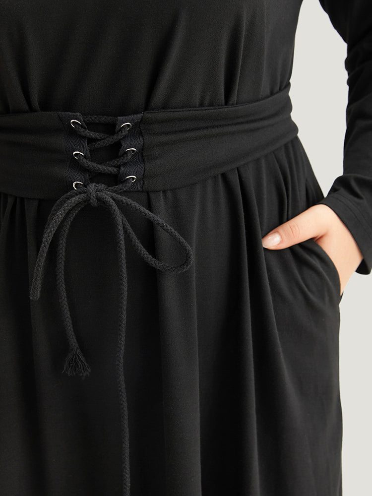 Solid Pocket Drawstring Ties Dress