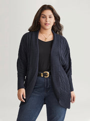 Solid Cable Knit Texture Arc Hem Dolman Sleeve Cardigan