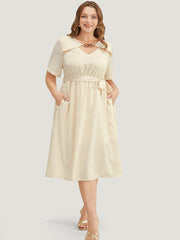 Solid Chain Detail Cut Out Pocket Belted Flutter Dress