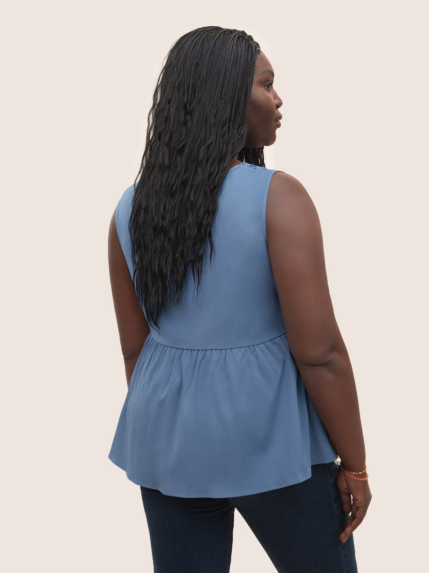 Solid Lace Patchwork Gathered Tank Top