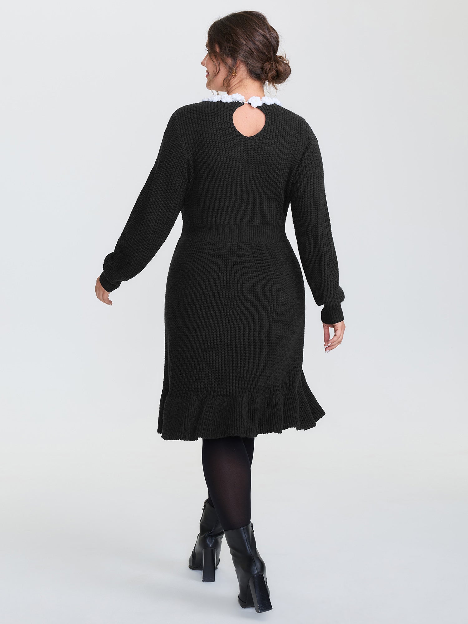 Cloudy Crochet Neckline Midi Sweater Dress