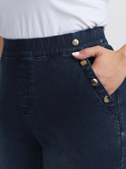 Button-Detail Pull-On Skinny-Fit Jeans