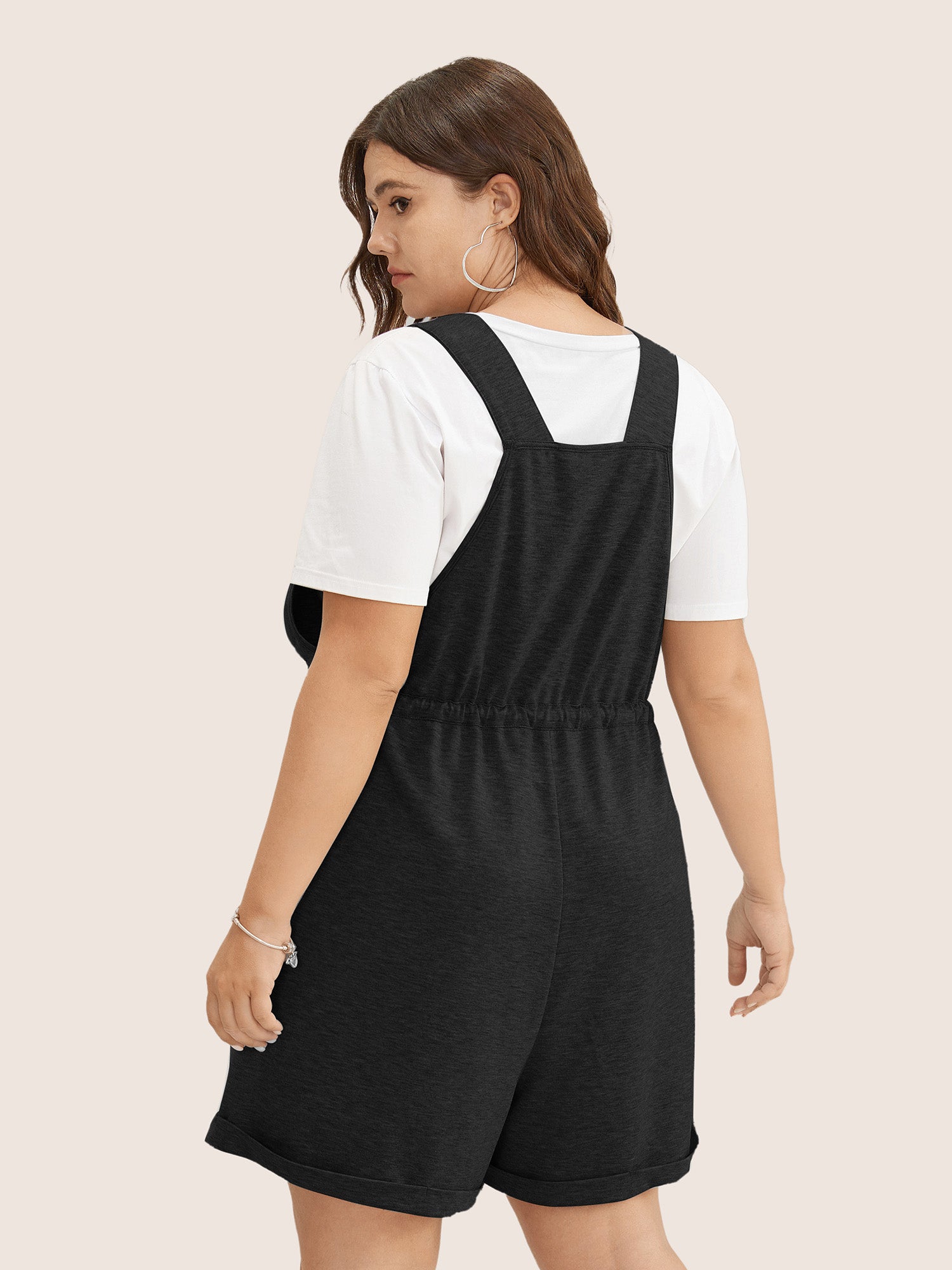 Solid Pocket Drawstring Overall Romper