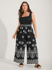 Boho Print Color Contrast Flowy Jumpsuit