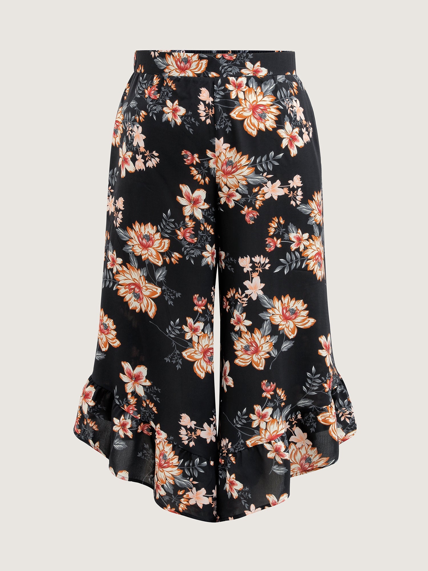 Floral Print Ruffled Wide-Leg Pants