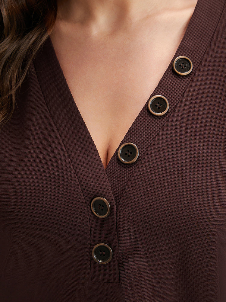 Solid Cuffed Sleeve Split Hem Long Tee