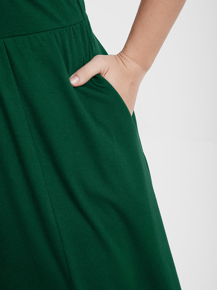 Solid Pocket Contrast Lace Split Maxi Dress