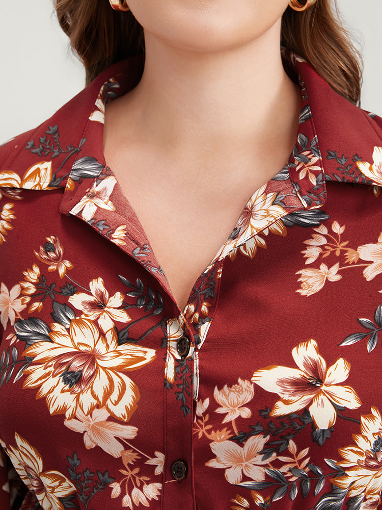Floral Print Shirt Collar Button Up Blouse