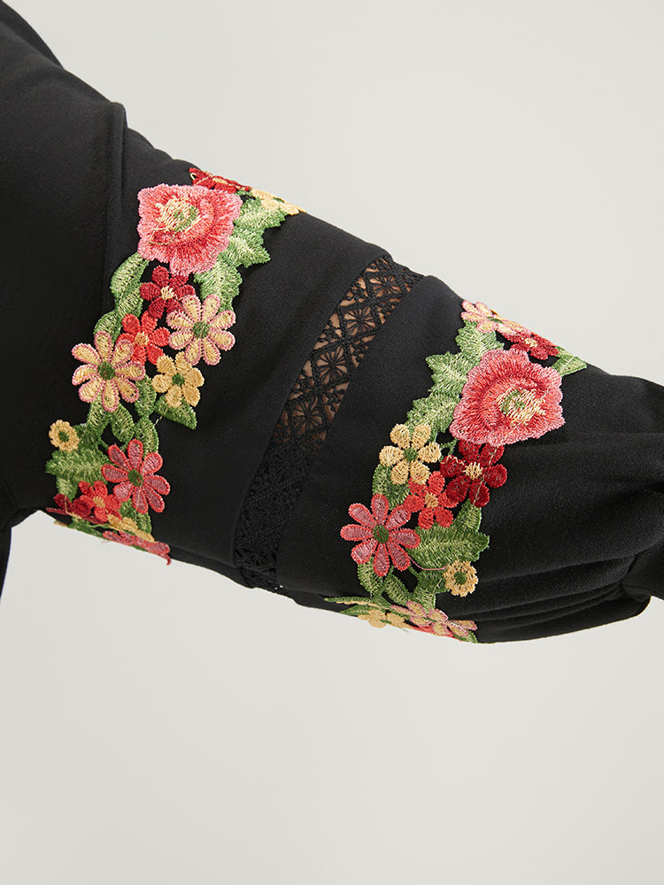 Solid Floral Embroidered Contrast Lace Sweatshirt