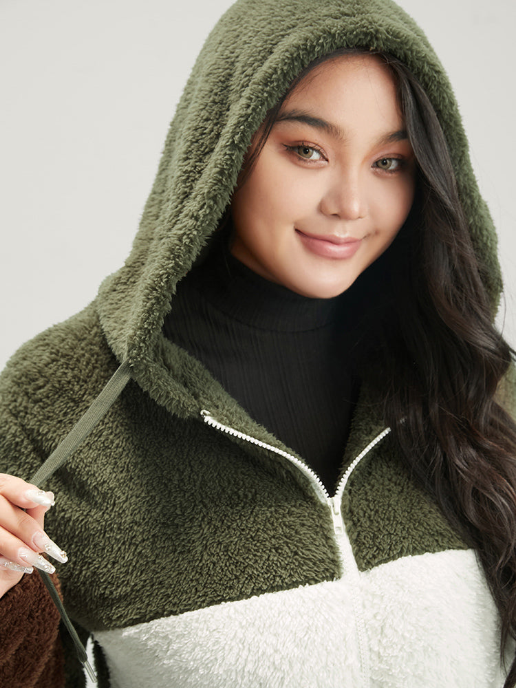 Colorblock Contrast Pocket Zip Up Coat