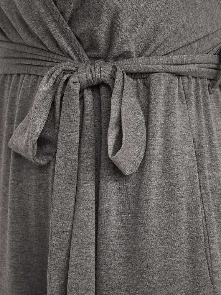 Colorblock Contrast Pocket Wrap Belted Ruffle Tiered Dress