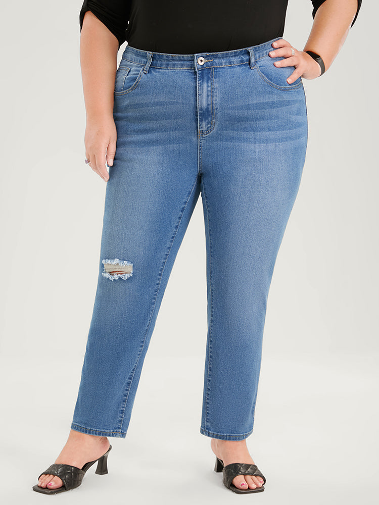 Skinny Very Stretchy High Rise Medium Wash Distressed  Ankle Jeans