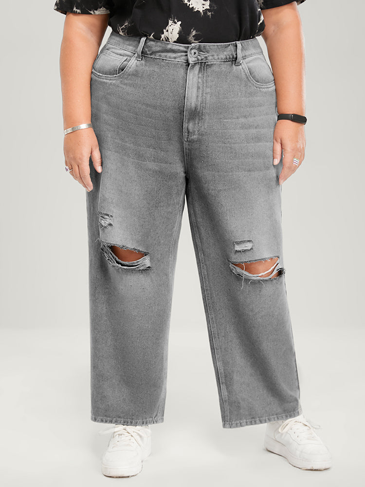 Boyfriend Wide Leg Non Stretchy High Rise Medium Wash Jeans