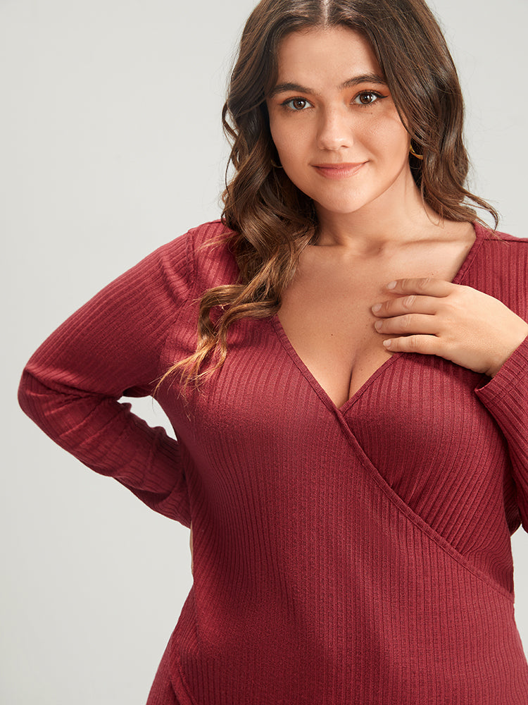 Solid Crisscross Rib Knit Long Tee