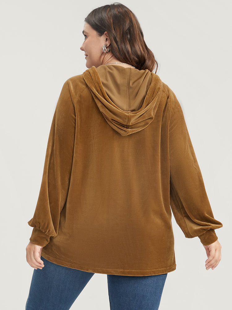 Solid Corduroy Drawstring Hooded Sweatshirt