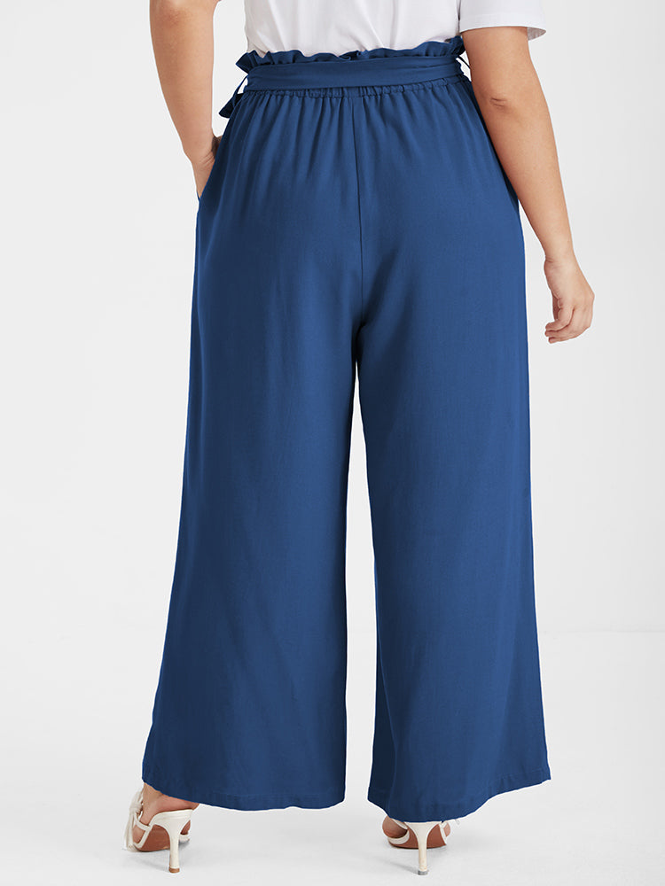 Solid Pocket Belted Straight Pants
